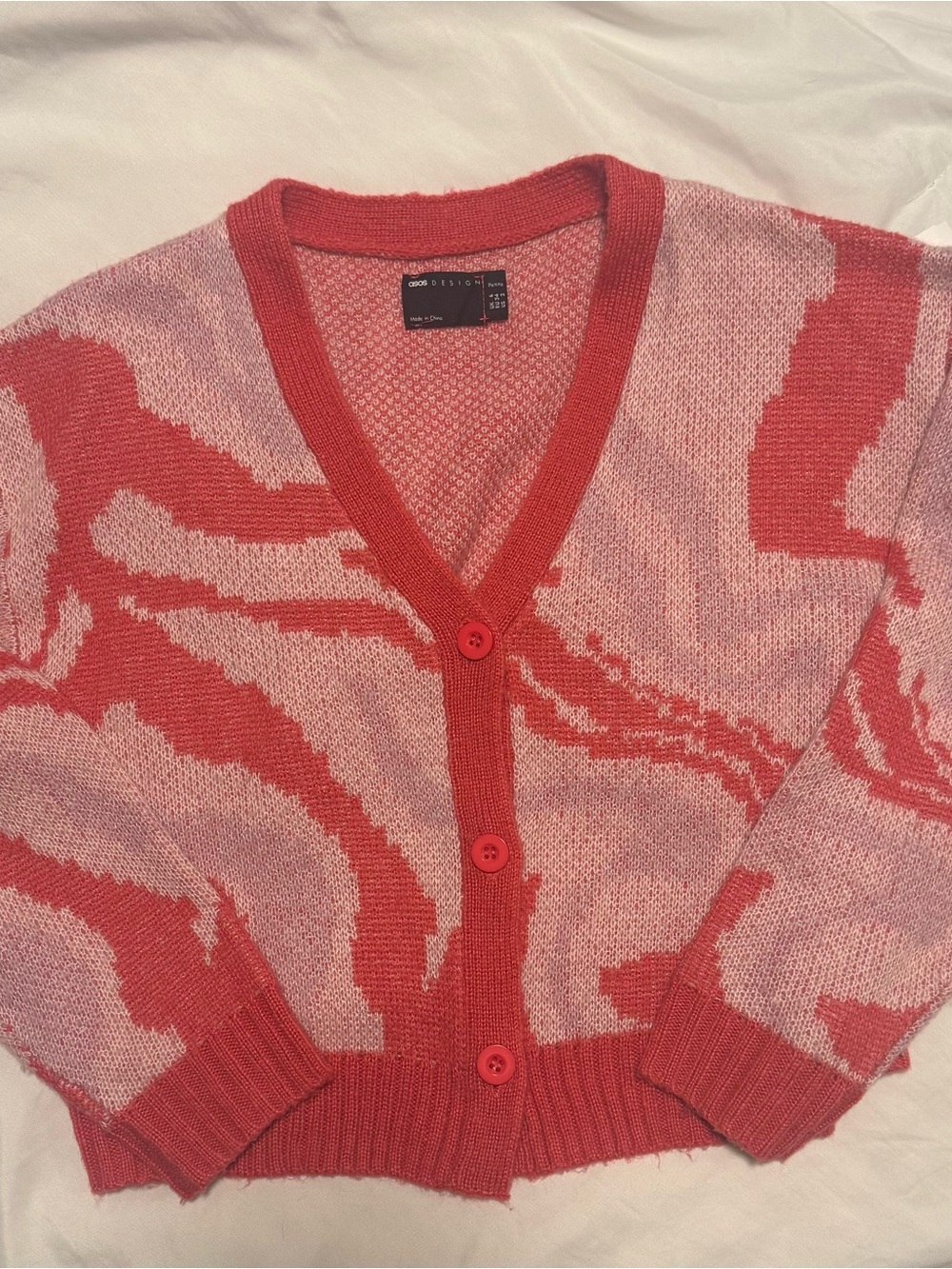 ASOS Coral & Light Pink Abstract V-Neck Button Cardigan